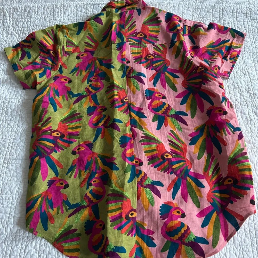 NWT Farm Rio Anthropologie Parrot Toucan Button Down Shirt, sz Med - Picture 6 of 6